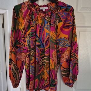 NWT Vibrant Multicolor Leaf Print Women's Blouse- Sugar Lips Curve Size 2X
